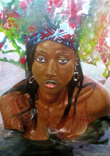 Painting titled "destinée" by Lionnel Nana (Lionan), Original Artwork, Oil Mounted on Wood Stretcher frame