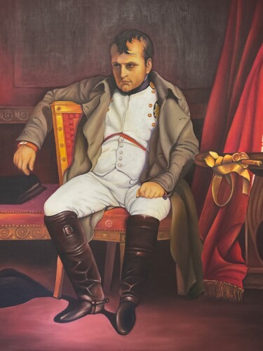 Painting titled "Napoleon 1er assis…" by Liopxp, Original Artwork, Oil Mounted on Wood Stretcher frame