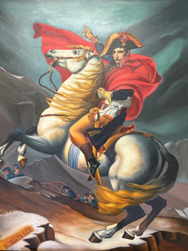 Painting titled "Bonaparte au Grand…" by Liopxp, Original Artwork, Oil Mounted on Wood Stretcher frame