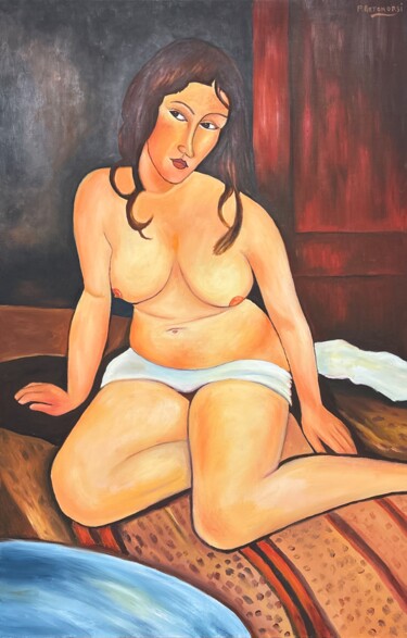 Painting titled "Le style Modigliani…" by Liopxp, Original Artwork, Oil Mounted on Wood Stretcher frame
