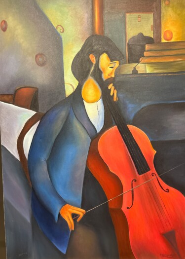 Schilderij getiteld "Le style Modigliani…" door Liopxp, Origineel Kunstwerk, Olie Gemonteerd op Frame voor houten brancard