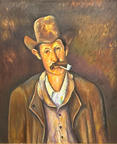 Painting titled "Cezanne peint: l’ho…" by Liopxp, Original Artwork, Oil Mounted on Wood Stretcher frame