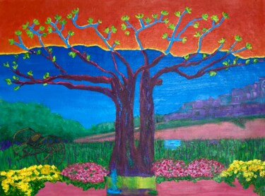Painting titled "Mulberry Tree in Sp…" by Lisa Trevino, Original Artwork, Acrylic