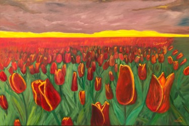 Картина под названием "Wonderful tulips at…" - Lisa Elinor, Подлинное произведение искусства, Масло