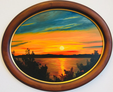 Painting titled "Sunset on the Danub…" by Lisa Elinor, Original Artwork, Oil