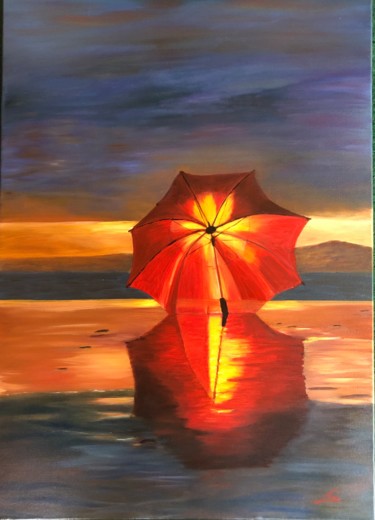 Peinture intitulée "My red umbrella" par Lisa Elinor, Œuvre d'art originale, Huile