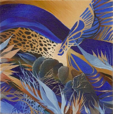 Peinture intitulée "bleurandgold" par Lisa Ingrassia, Œuvre d'art originale, Huile