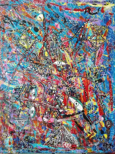 Peinture intitulée "Ethnique" par Lisa Morantin, Œuvre d'art originale, Acrylique