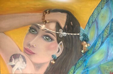 Painting titled "Fairy queen" by Lisa Peters, Original Artwork, Oil Mounted on Wood Stretcher frame