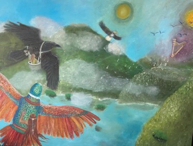 Painting titled "Huma Tanna" by Lisa Peters, Original Artwork, Acrylic Mounted on Wood Stretcher frame