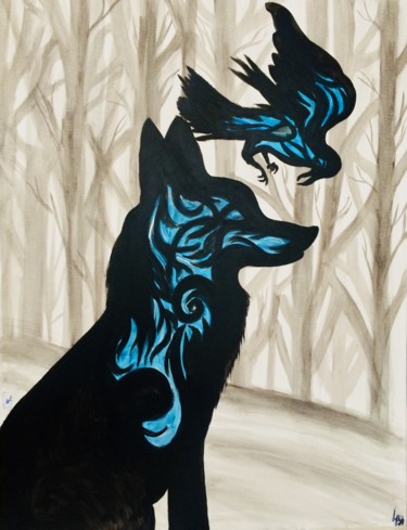 Peinture intitulée "L’âme bleu du corbe…" par Lisabeenart, Œuvre d'art originale, Acrylique