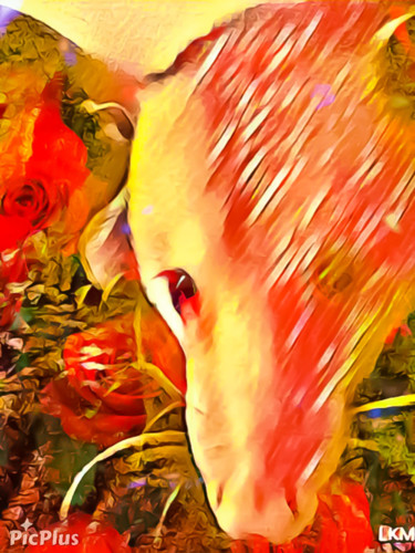 Photography titled "Rambo in Roses" by Lisa Kendall Mitchell, Original Artwork, Digital Photography