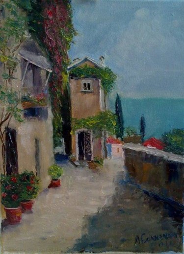 Painting titled "A street" by Lisa, Original Artwork, Oil