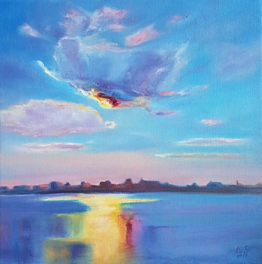 Schilderij getiteld "Sunset above the ci…" door Lisa, Origineel Kunstwerk, Olie