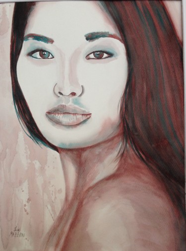 Painting titled "Nº 6 - portrait Vin…" by Lisa Mazzoni, Original Artwork, Watercolor