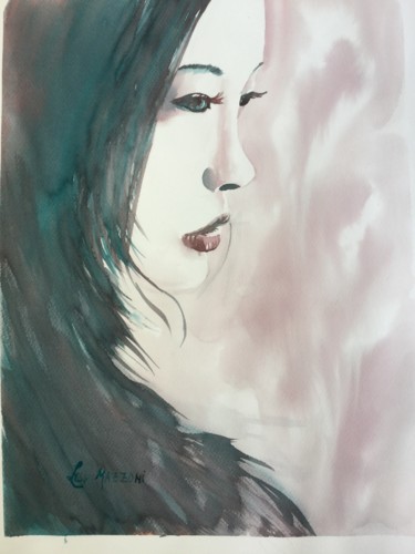 Painting titled "Nº 2 Portrait, Vino…" by Lisa Mazzoni, Original Artwork, Watercolor