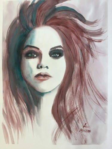 Malerei mit dem Titel "Nº 1 - Portrait Vin…" von Lisa Mazzoni, Original-Kunstwerk, Tinte Auf Karton montiert