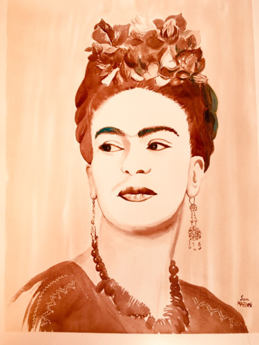 Painting titled "Portrait Frida Kahl…" by Lisa Mazzoni, Original Artwork, Ink Mounted on Cardboard