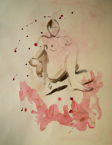 Painting titled "Nu assis" by Lisa Mazzoni, Original Artwork, Watercolor