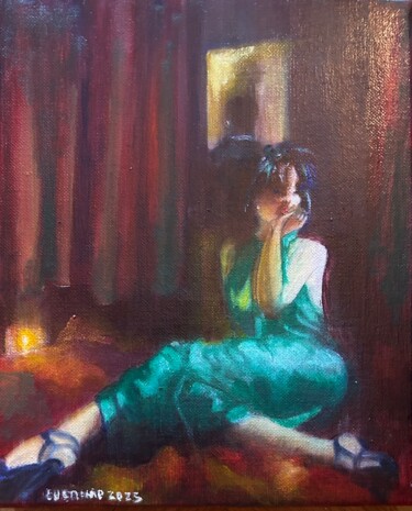 Painting titled "Reste près de mon c…" by Lisbeth Buonanno, Original Artwork, Oil