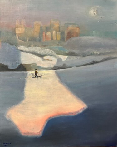 Painting titled "Solace in winter's…" by Lisbeth Buonanno, Original Artwork, Oil