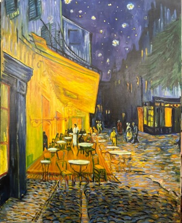 Ζωγραφική με τίτλο "terrasse de café la…" από Lisbeth Buonanno, Αυθεντικά έργα τέχνης, Λάδι