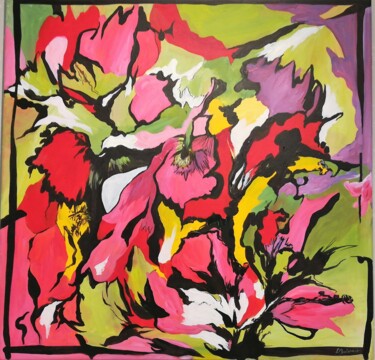 Pittura intitolato "abstrait fleuri" da Lise Buissart, Opera d'arte originale, Acrilico