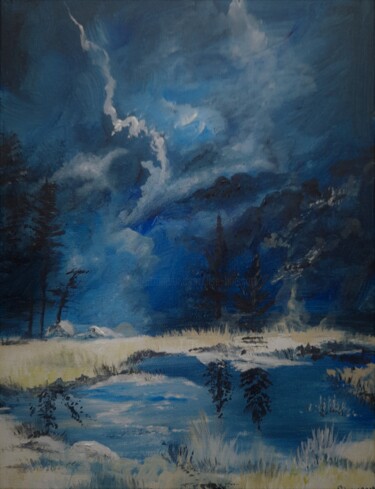 Peinture intitulée "c'est l'orage" par Lise Buissart, Œuvre d'art originale, Acrylique