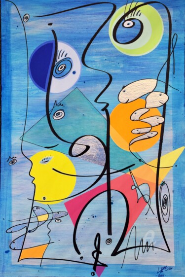 Painting titled "La Pèche miraculeuse" by Lise Dedieu, Original Artwork, Acrylic Mounted on Wood Panel