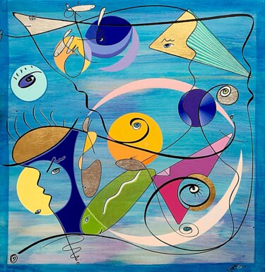 Painting titled "En mouvement" by Lise Dedieu, Original Artwork, Acrylic Mounted on Wood Panel
