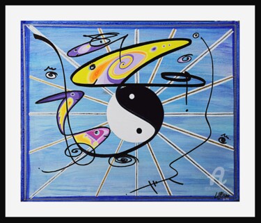 Painting titled "Yin-Yang" by Lise Dedieu, Original Artwork, Acrylic Mounted on Wood Panel