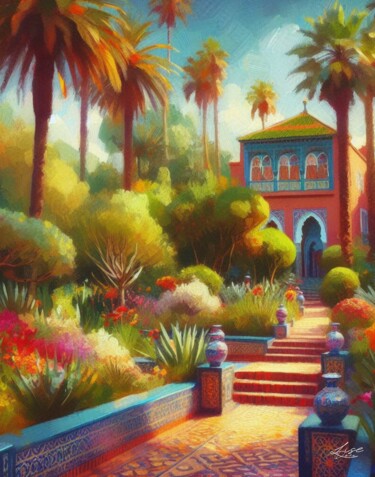 Digital Arts titled "Oasis Marocaine - L…" by Lise Dove, Original Artwork, Digital Painting