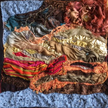 Arte têxtil intitulada "soleil tardif" por Lise Golomb, Obras de arte originais, Retalhos Montado em Armação em madeira