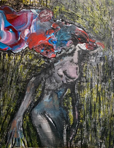 Painting titled "La rêveuse" by Lisete Anselmo, Original Artwork, Acrylic Mounted on Wood Stretcher frame