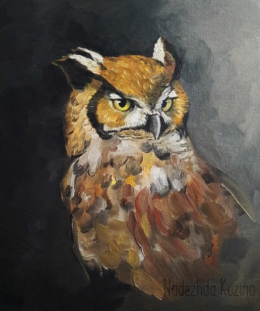 Картина под названием "Owl.jpg" - Надежда Козина, Подлинное произведение искусства, Масло