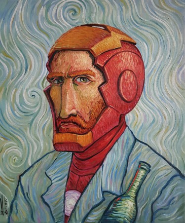 Painting titled ""Iron Gogh"" by Eld Roland Art Collaboration, Original Artwork, Oil Mounted on Wood Stretcher frame
