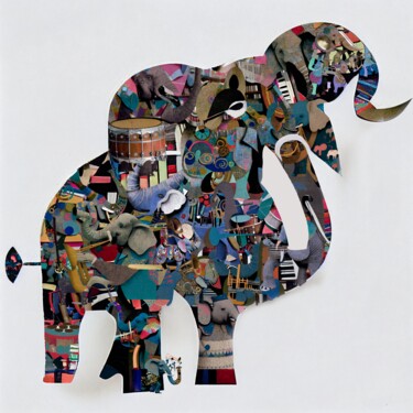 Digitale Kunst getiteld "Elephant Marching B…" door Littlesurrealdream, Origineel Kunstwerk, Digitale collage