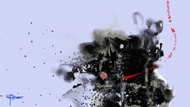 Peinture intitulée "black dog barking" par Skywalker, Œuvre d'art originale, Encre