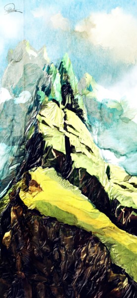 Peinture intitulée "g-mountains01" par Skywalker, Œuvre d'art originale, Encre