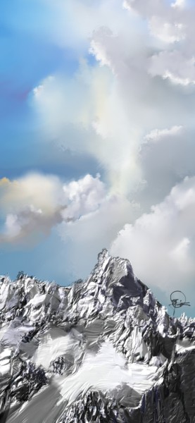 Painting titled "20180401cloudsmount…" by Skywalker, Original Artwork, Ink