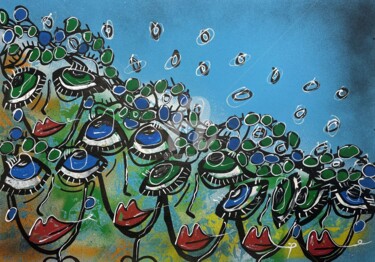 Malerei mit dem Titel "Crowd" von Liu Lis, Original-Kunstwerk, Sprühfarbe