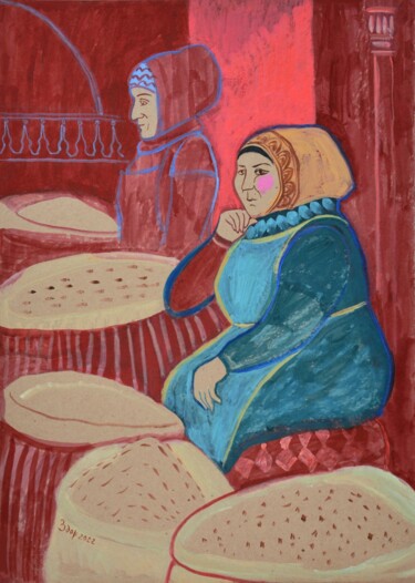 Painting titled "Rice sellers" by Liuba Zdor, Original Artwork, Acrylic