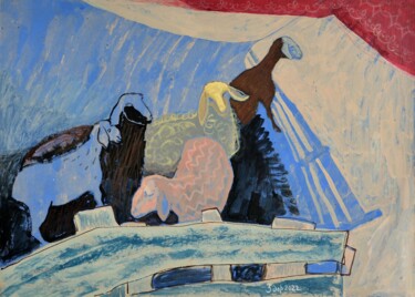 Картина под названием "Sheep" - Liuba Zdor, Подлинное произведение искусства, Акрил