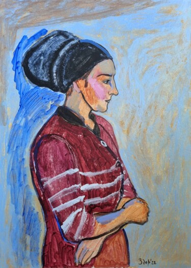 Painting titled "The farmer's wife" by Liuba Zdor, Original Artwork, Acrylic