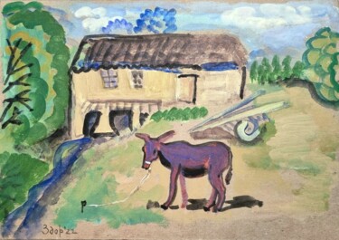 Malerei mit dem Titel "On the farm (etude)" von Liuba Zdor, Original-Kunstwerk, Acryl