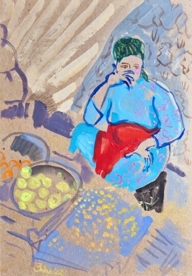 Painting titled "Fruit seller (etude)" by Liuba Zdor, Original Artwork, Acrylic