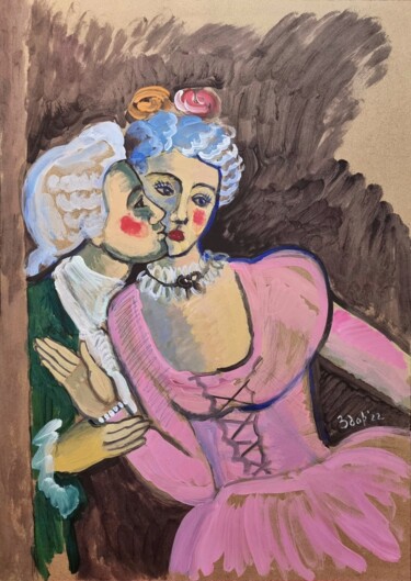 Pintura intitulada "The stolen kiss" por Liuba Zdor, Obras de arte originais, Acrílico