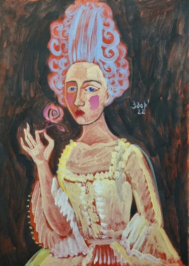Картина под названием "Girl with a rose" - Liuba Zdor, Подлинное произведение искусства, Акрил