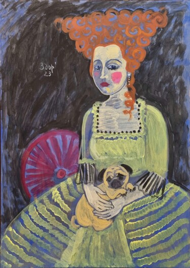 Pintura intitulada "The lady with the d…" por Liuba Zdor, Obras de arte originais, Acrílico