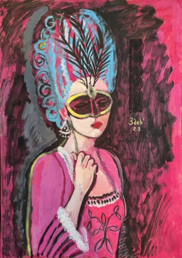 Painting titled "Girl with a mask" by Liuba Zdor, Original Artwork, Acrylic